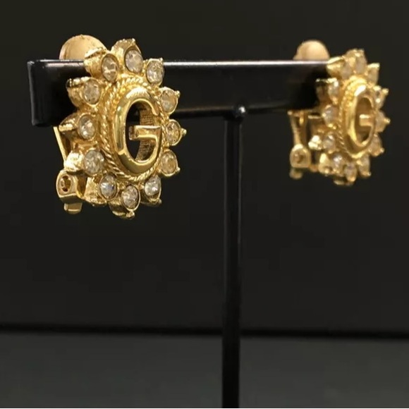 GIVENCHY G Logo Rhinestone Gold Tone Earrings - Picture 3 of 8